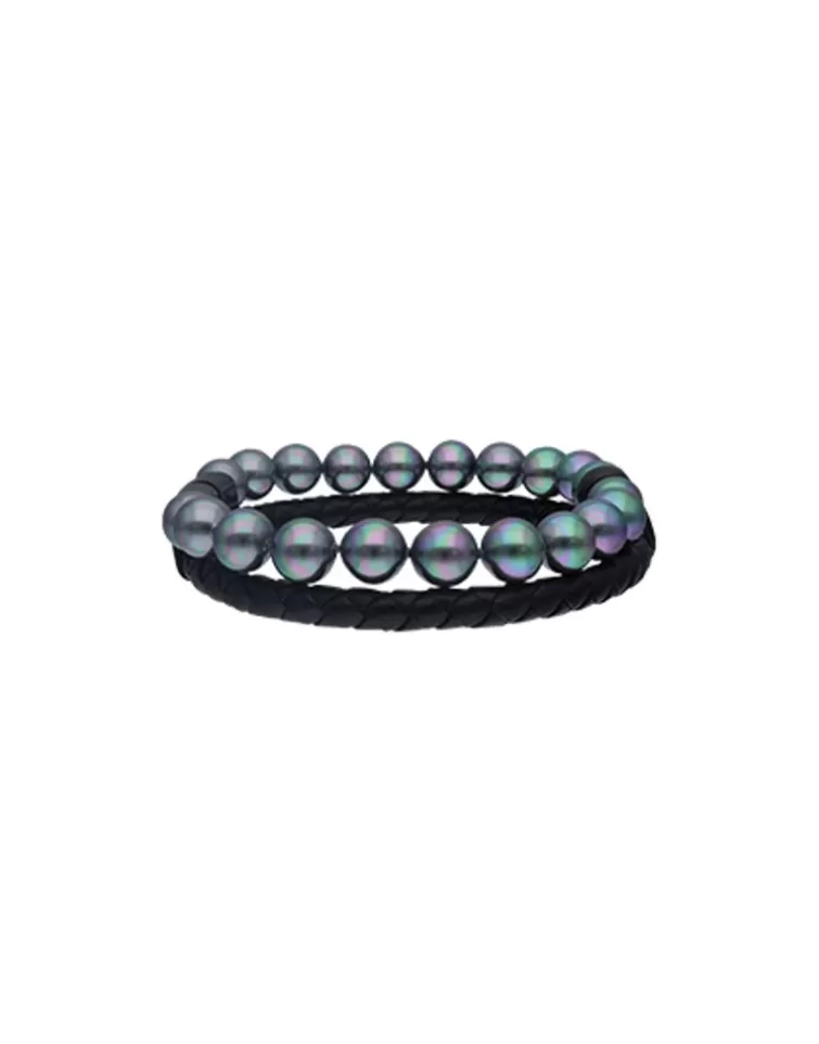 Pulseras De Cuero | Majorica Pulsera Sailor De Cuero Y Perlas Grises 22Cm