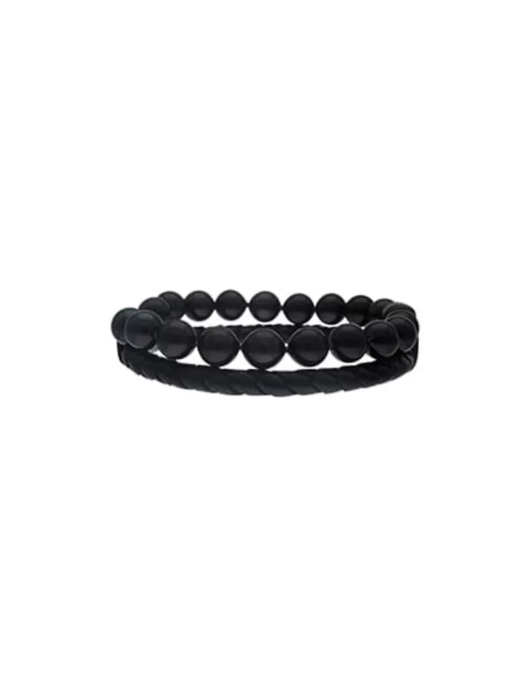 Pulseras Encadenadas | Majorica Pulsera Sailor De Cuero Y Perlas Negras 21Cm