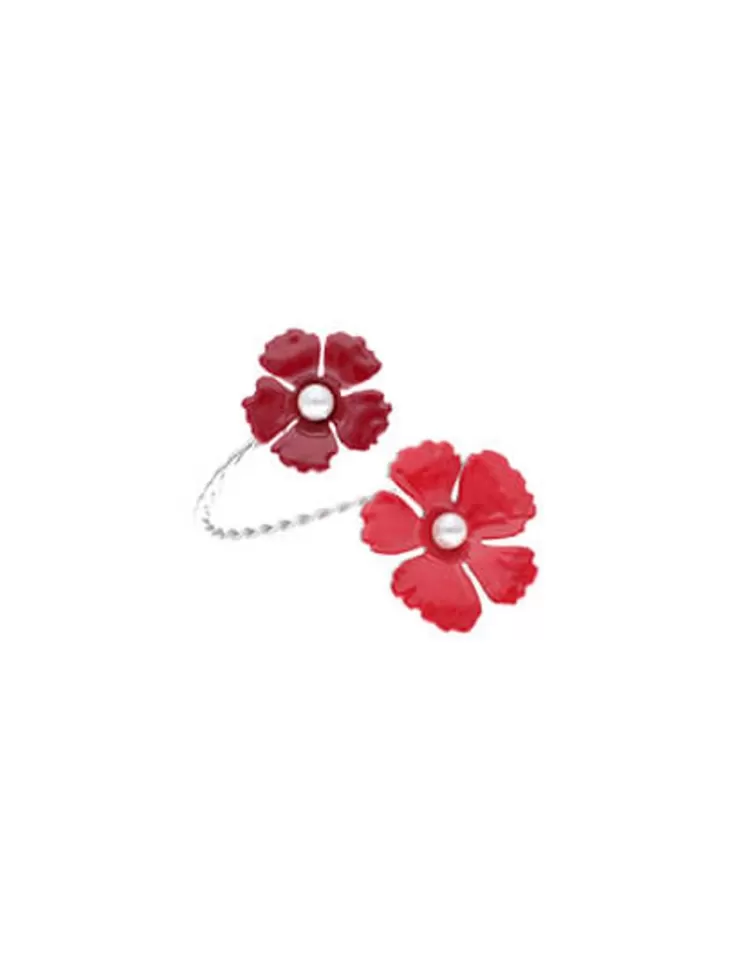 Brazaletes Rígidos | Majorica Pulsera Santorini De Flores Granate Ajustable En Plata