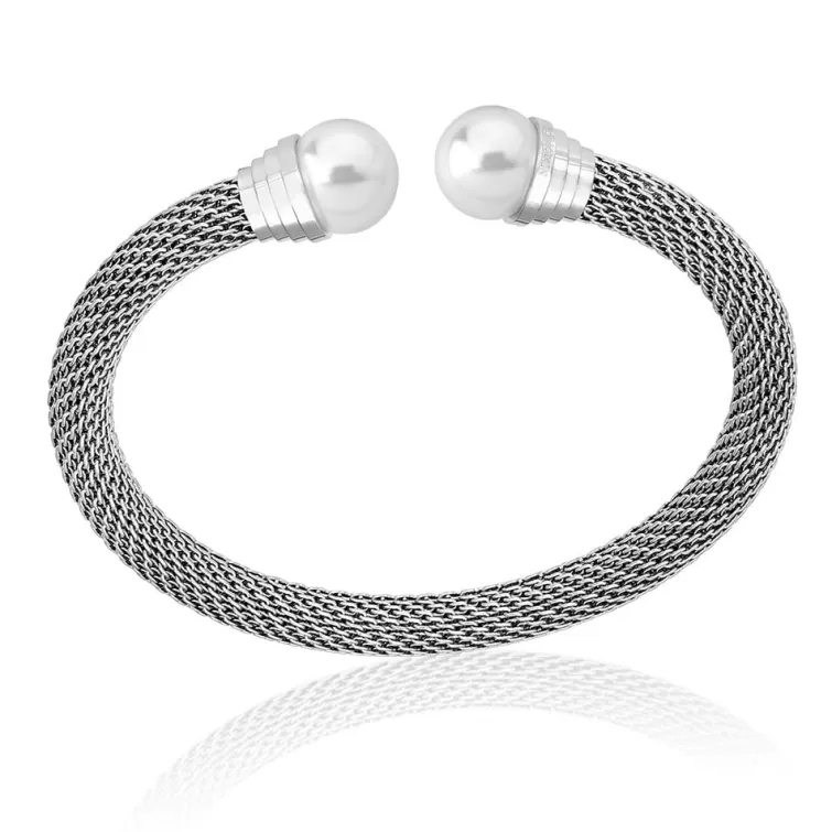 Brazaletes Rígidos | Majorica Pulsera Spicy Acero Con Perla Blanca