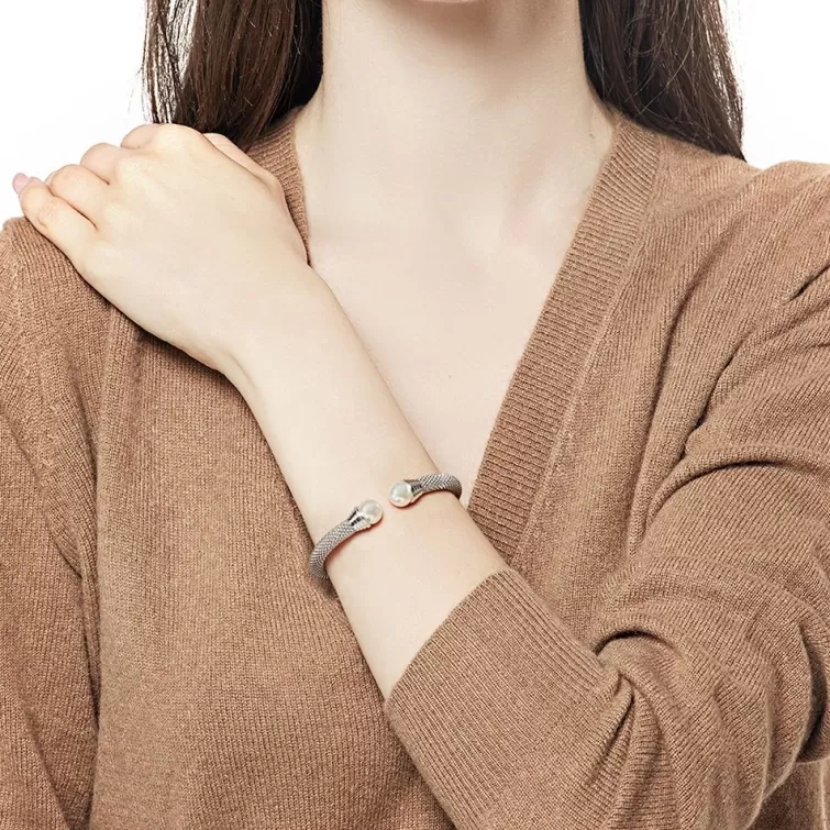Brazaletes Rígidos | Majorica Pulsera Spicy Acero Con Perla Blanca