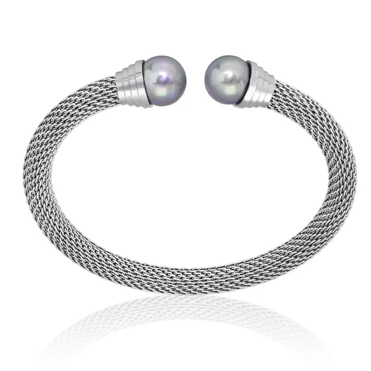 Brazaletes Rígidos | Majorica Pulsera Spicy Acero Con Perla Nuage